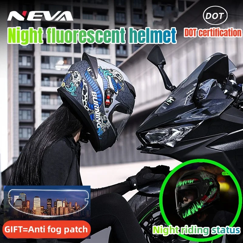 Night Fluorescent Helmet, Electric Motorcycle, Large Tail Wing, Full Helmet, DOT Certified All-season Universal Anti Fog Patch