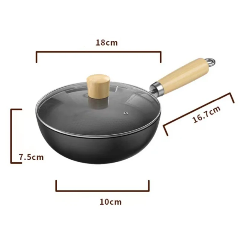 Non-Stick Iron Pan Frying Pan with lid Uncoated Gas Stove Induction Cooker Universal Saucepan Cookware set Handmade Wok Pan