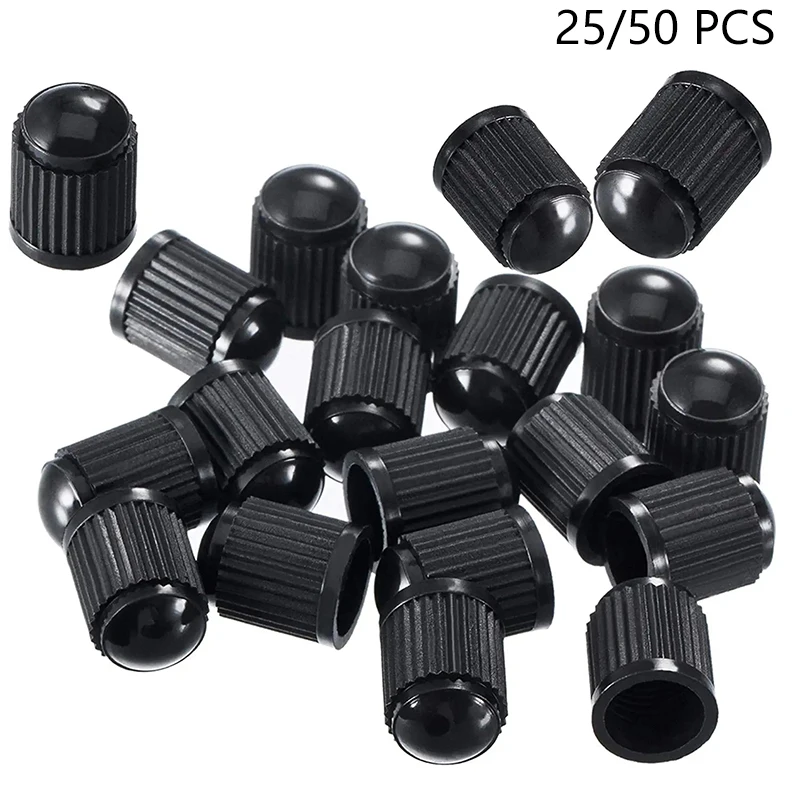 25/50Pcs Tire Valve Stem Caps Car Tire Valve Plastic Black Bike Tyre Valve Caps Dome Shape Dust Valve For Auto Motorcycle