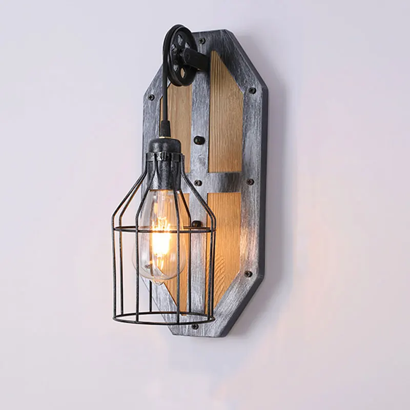 

Loft Retro Industrial Style Wooden Wall Lamp Coffee Shop Restaurant Bar Iron Wall Lamp Modern Creative Personalized Wall Light