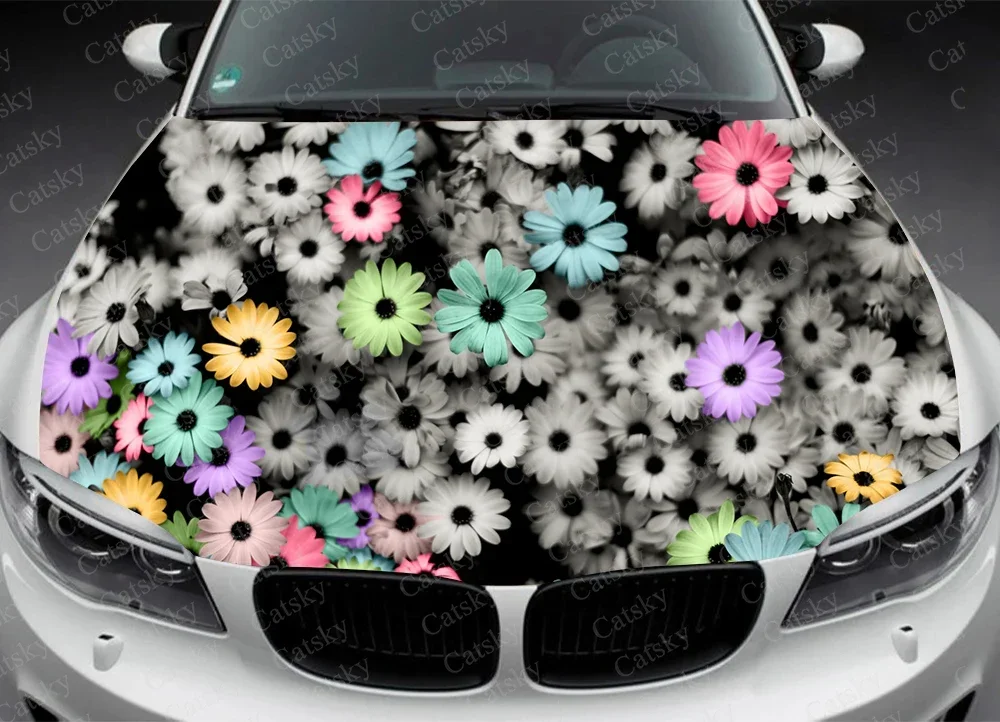 Earth -  Daisy Beautiful Flower Car Hood Vinyl Stickers Wrap Vinyl Film Engine Cover Decals Sticker Car Auto Accessories