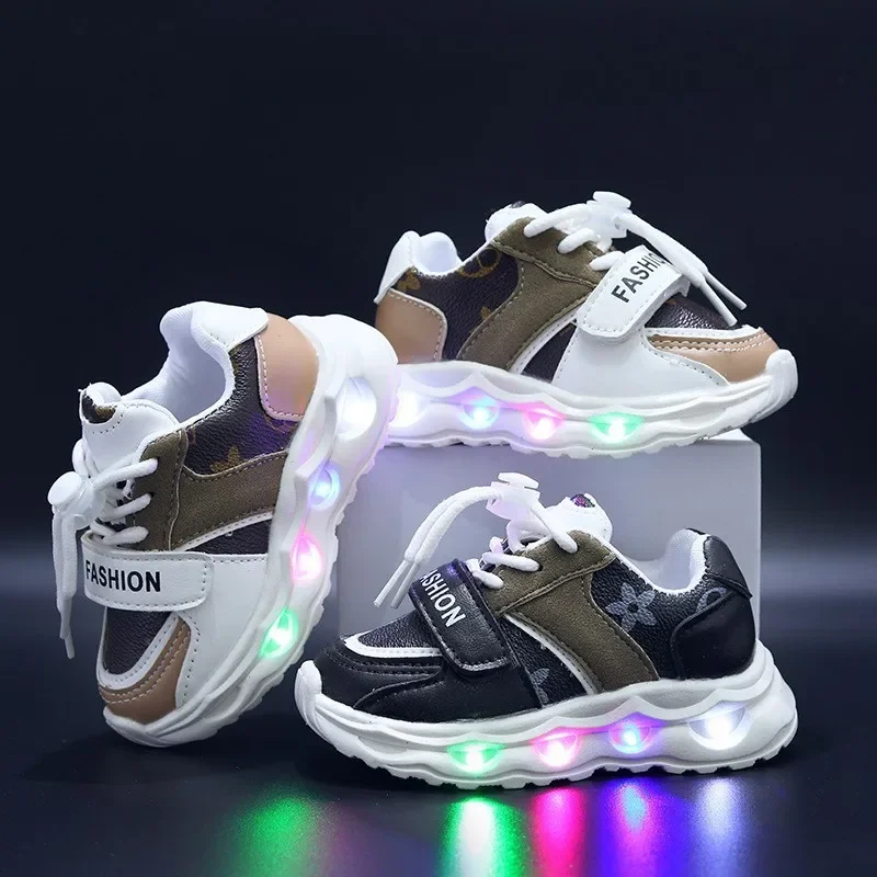 Children Shoes Fashion Designer Casual Sneakers for Boys Girl Luminous Shoes Kids Breathable Lightweight Soft Sole Toddler Flats