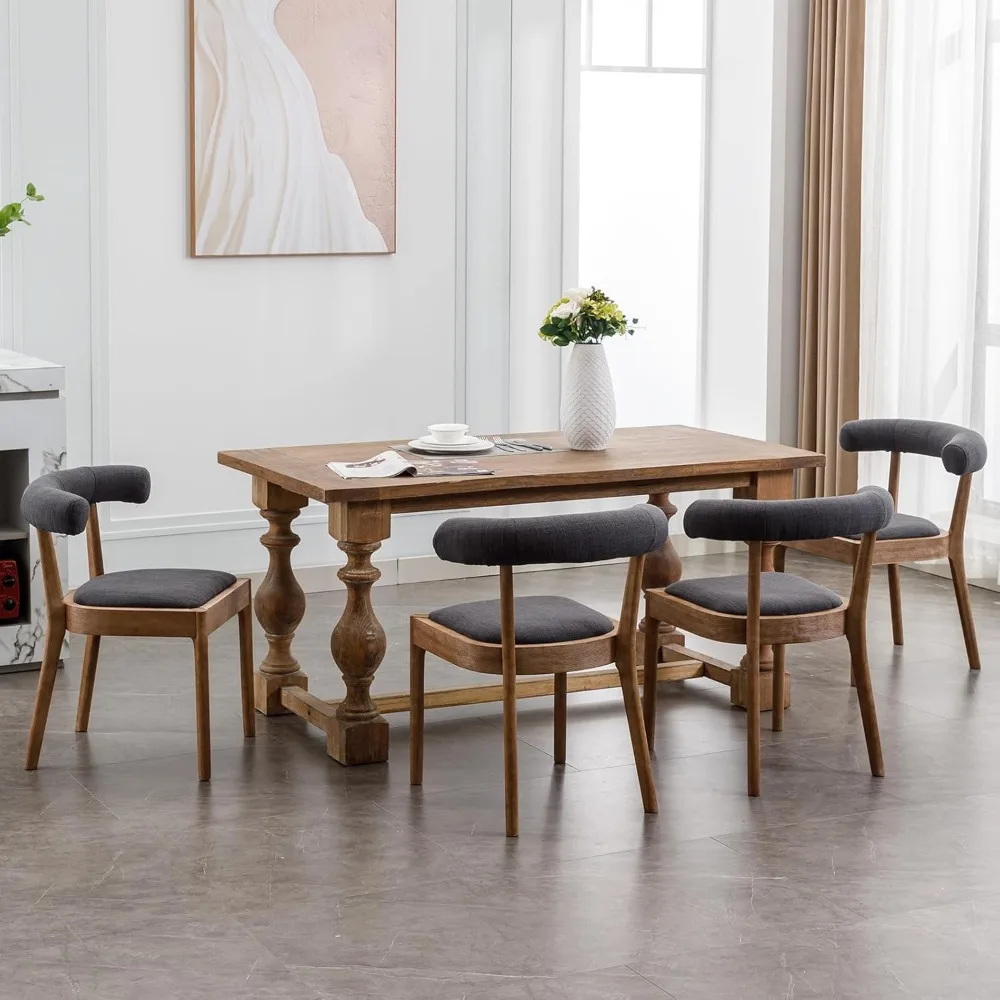

Wood Dining Chairs Set of 4, Mid Century Modern Living Room with Unique Curved Open Back Comfy Linen Upholstered Side Chairs