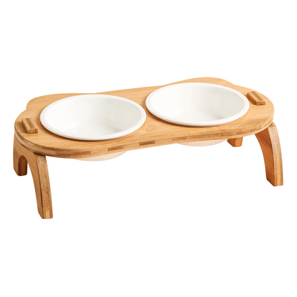 

High Foot Cat Bowl Ceramic Tall Feeding Wooden Cats Pet Food Bowl Feeder Drinking Water Raised Bowls Non Spill Easy Swallow