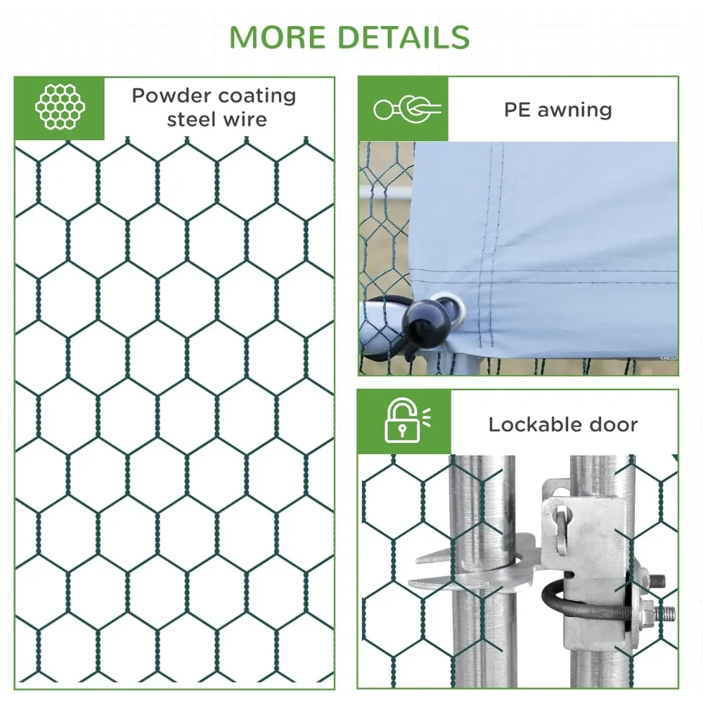حظيرة دجاج معدنية كبيرة مع غطاء مقاوم للماء للأشعة فوق البنفسجية، تشغيل دجاج على شكل سباير وقفص للاستخدام في الهواء الطلق #6