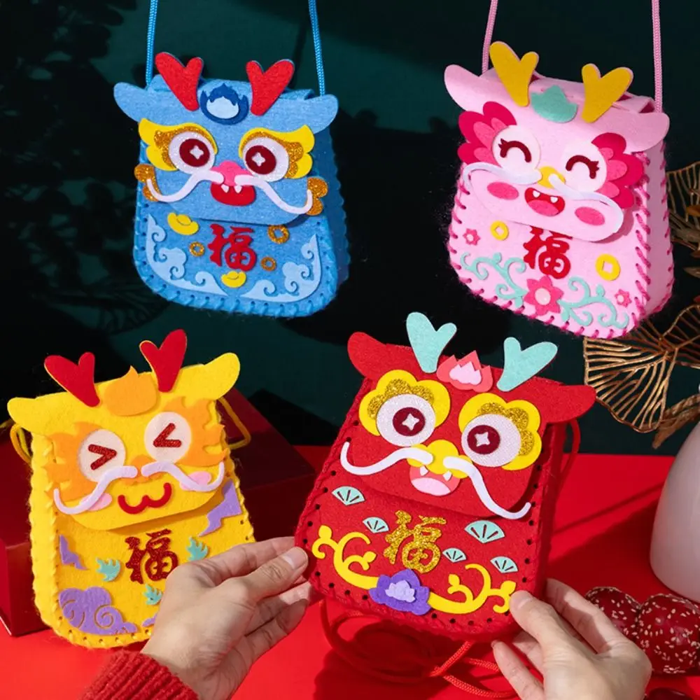 

Crafts Chinese Style DIY Lucky Bag Bag DIY Toy Kindergarten Material Package Dragon Pattern With Hanging Rope