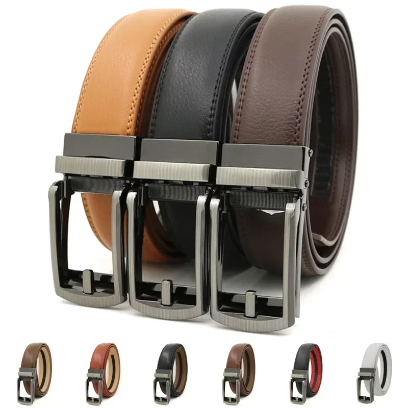 3.5cm Genuine Leather Men's Belt Alloy Automatic Buckle Two-layer Cowhide Business Casual Belt for Men Wholesale