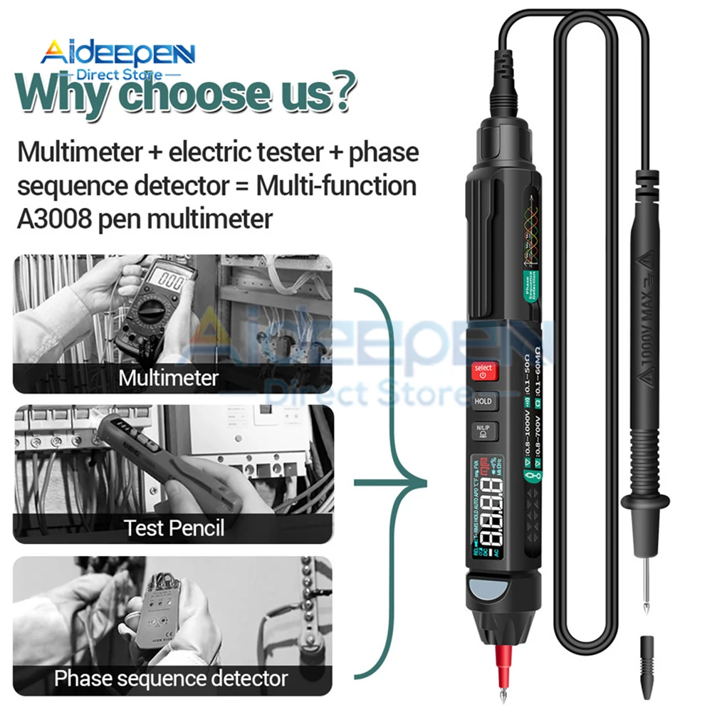 A3008 Digital Multimeter Auto Intelligent Sensor Pen Tester 6000 Counts NonContact Voltage Meter Multimetre polimetro