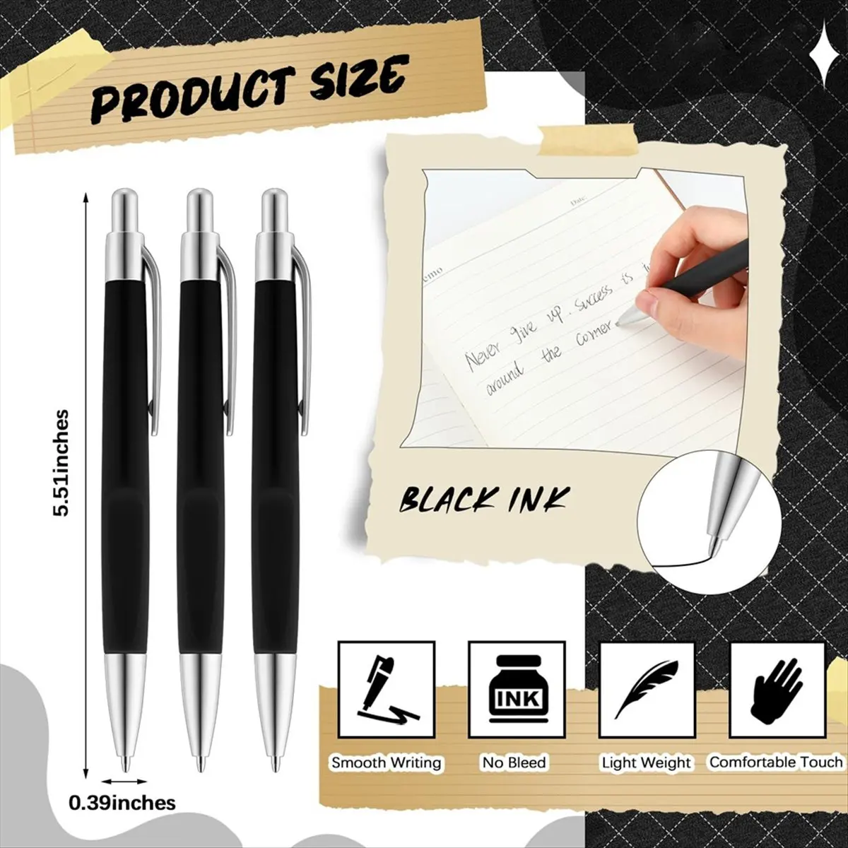 ABNH 100 Pieces Retractable Ballpoint Pens Black Ink Click Pens Bulk 0.7mm Medium Point No Bleed Pen Set for School,Office
