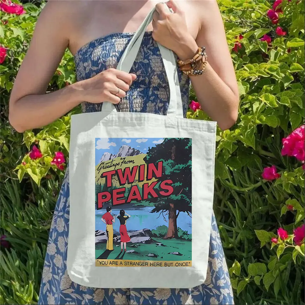 Twin Peaks Canvas Tote Bags Digital Print Custom Promotes Green Living Foldable Sustainable Fashionable Personalized Zero Waste