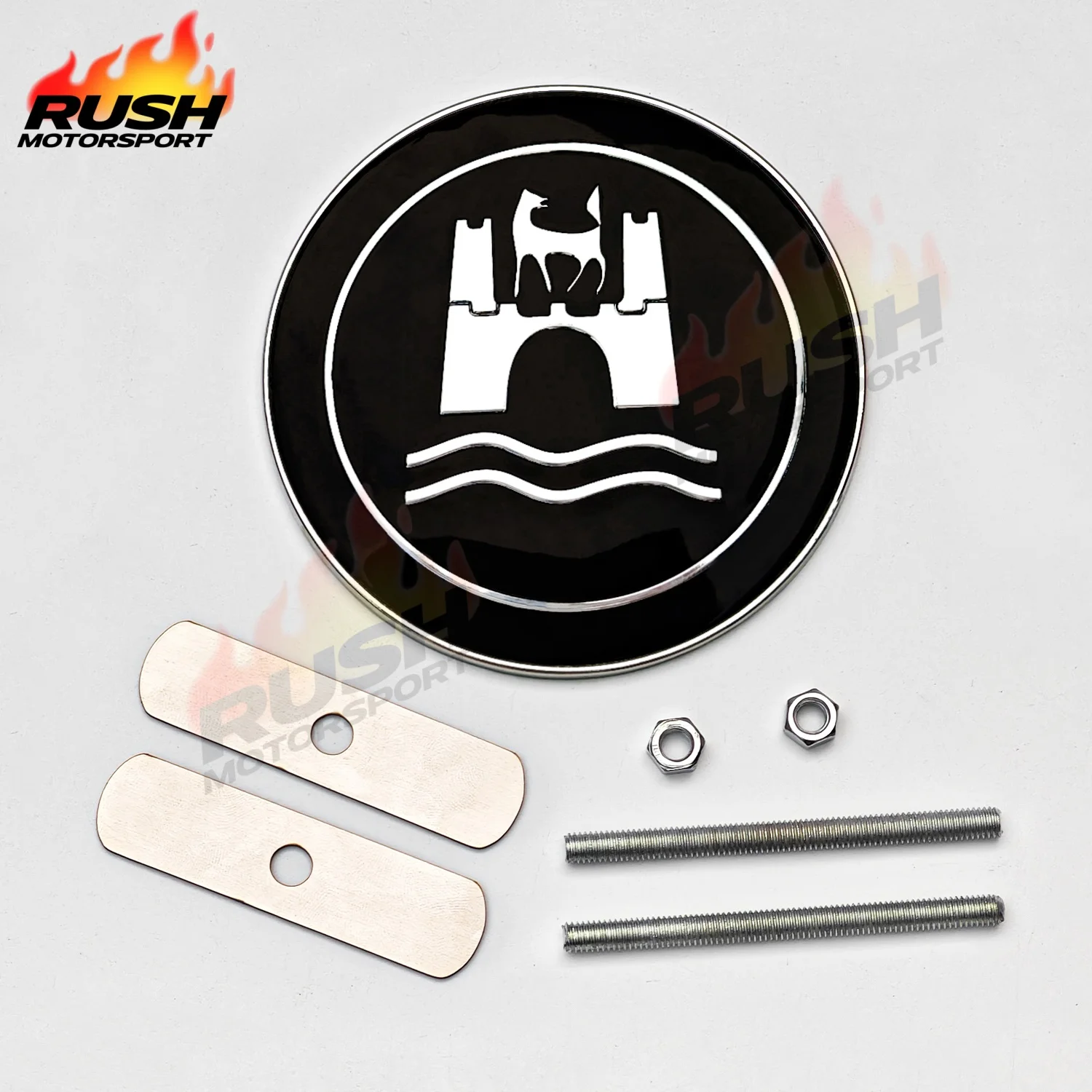 

Yellow White Wolfsburg Front Grill Emblem Badge JDM JAF Universal Metal Emblem PC-GBE04