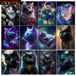 YOUQU-Cuadro de mosaico de gato negro para decoración del hogar, 5d bordado de diamantes, arte, regalo artesanal