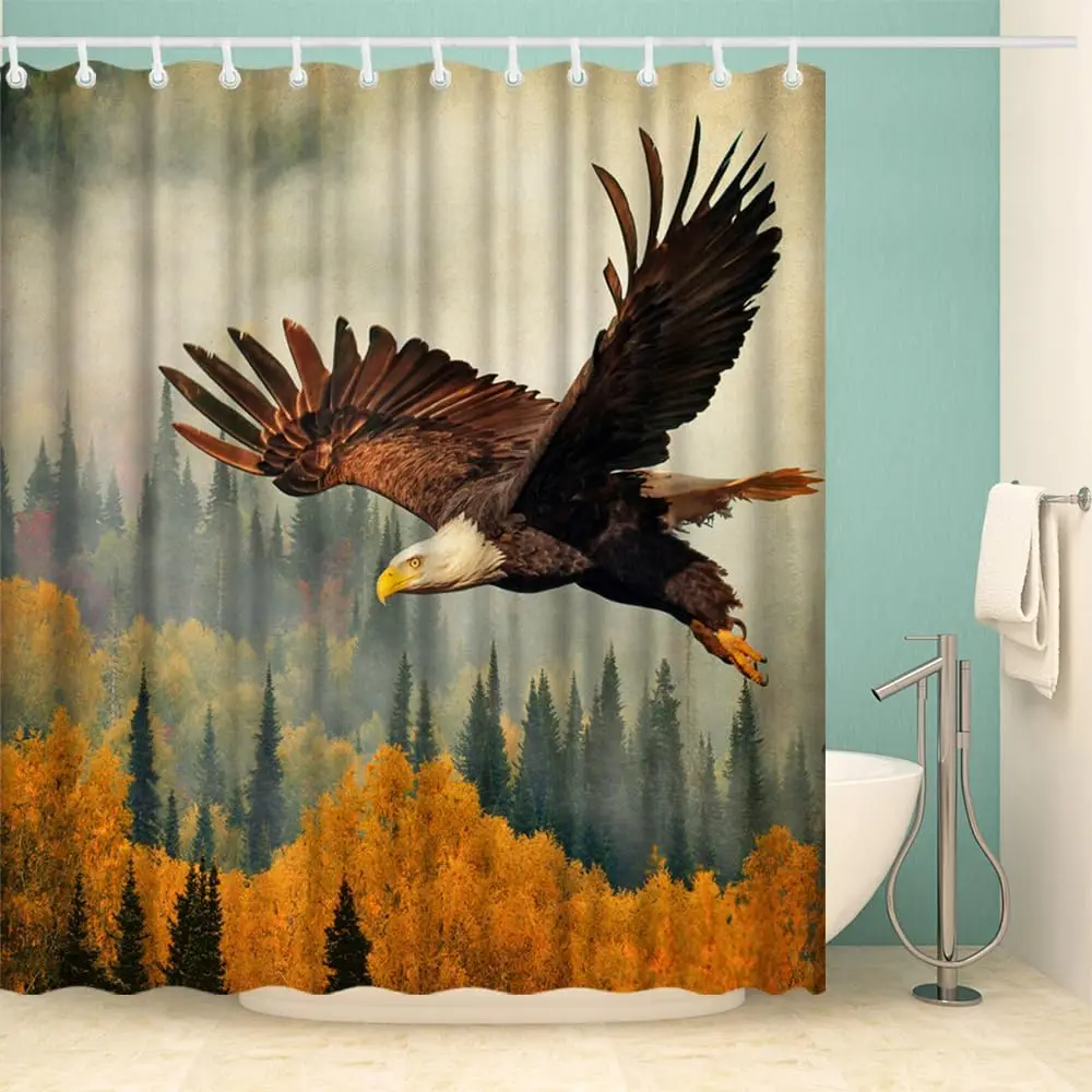 

Занавеска для душа Eagle, лесная занавеска для ванны, осенняя природа, занавеска для ванной комнаты, моющаяся, легко ухосить с