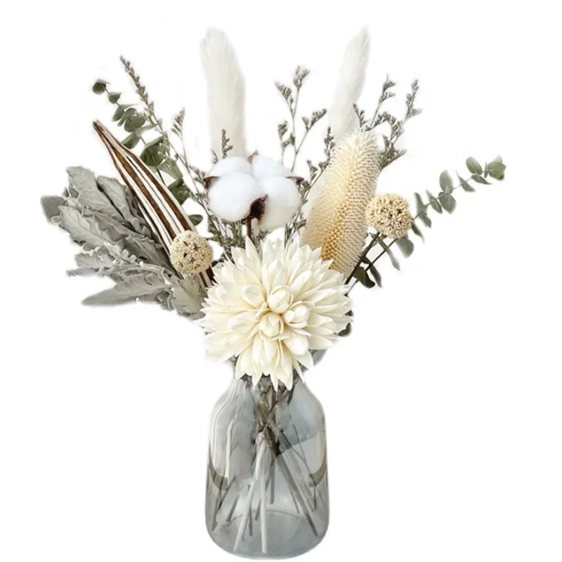 Dried Flower Bouquet Christmas Decoration Cotton Preserved Eucalyptus Pampas Bouquet for Vase Room Decor Home Flower Arrangement