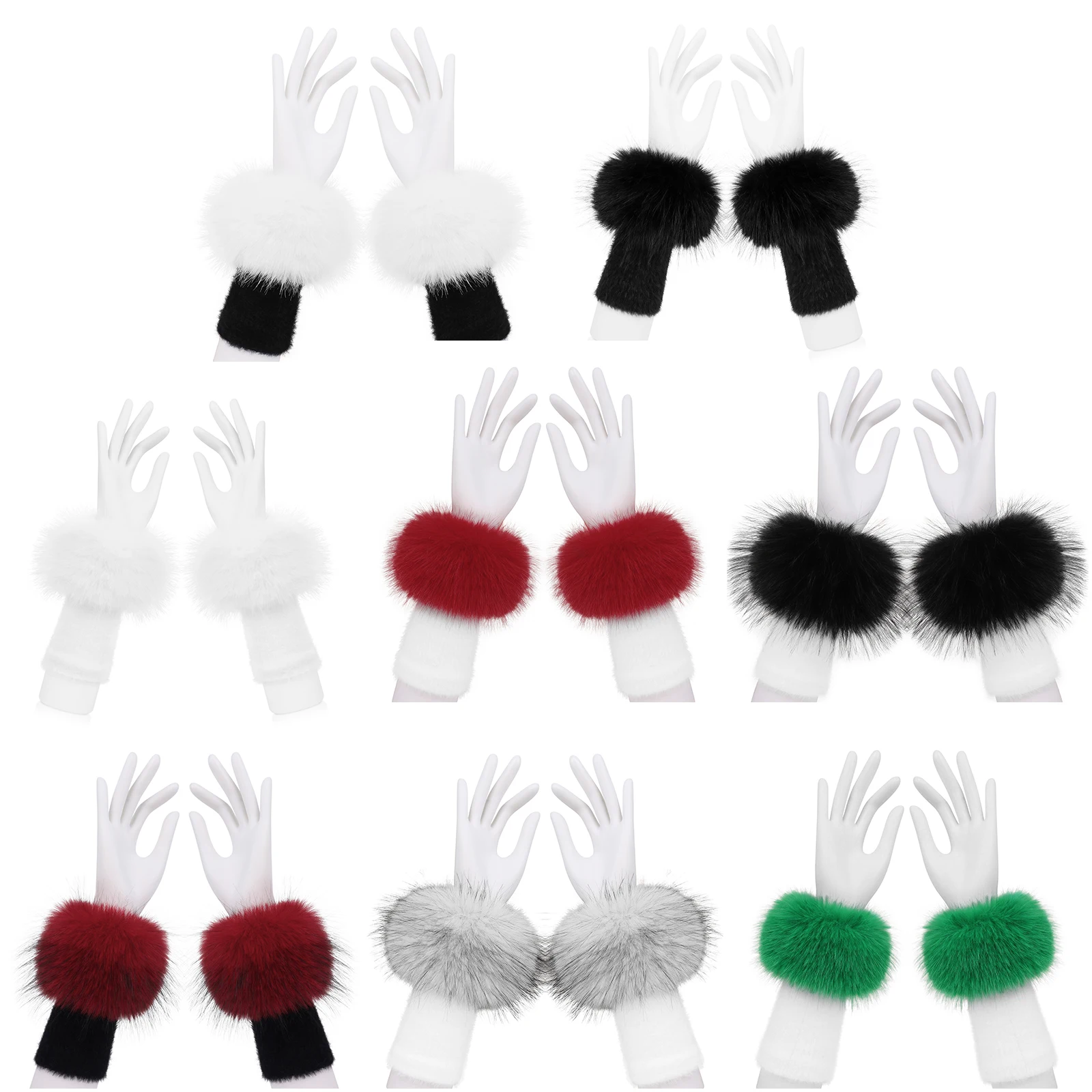 أصفاد معصم قصيرة من الفرو الصناعي، أساور معصم شتوية منفوشة من الفرو، ملحقات تدفئة الذراع #1