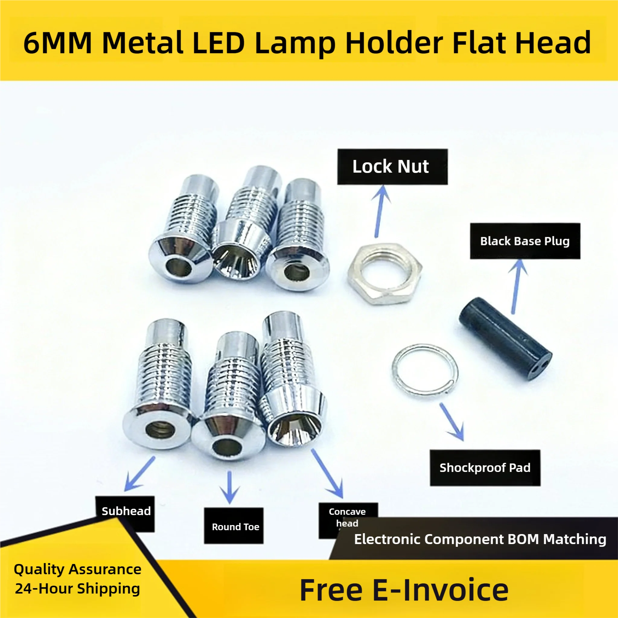 6MM Perforated Metal LED Lamp Base, Lamp Sleeve, Fixed Seat M6 Concave Head, Convex Head, Flat Head With Nut And Bottom Plug
