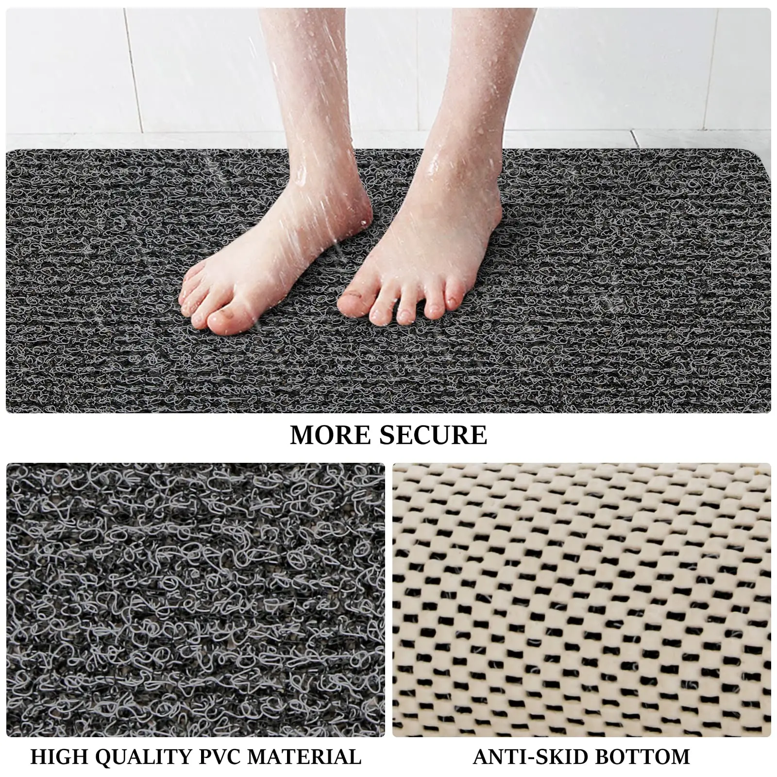 Bathroom Rugs Shower Mat Non-Slip Bathtub Mat with Drain DIY Clipping Quick Drying PVC Loofah Bathmat for Tub Shower Bathroom