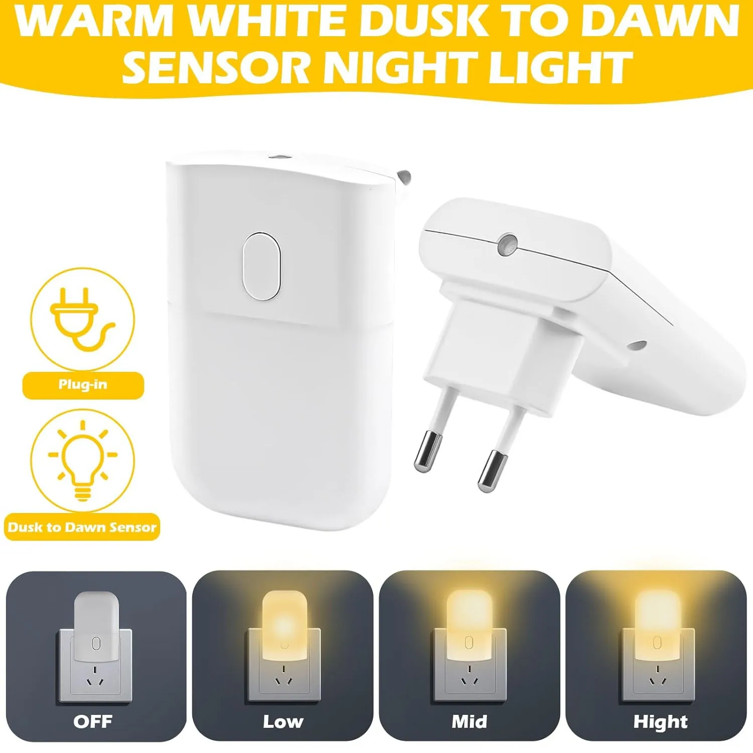 

1/2/4pcs LED Night Light, Adjustable Brightness Warm White Mini Night Light with Auto On/Off, Wall-Mounted Plug-In