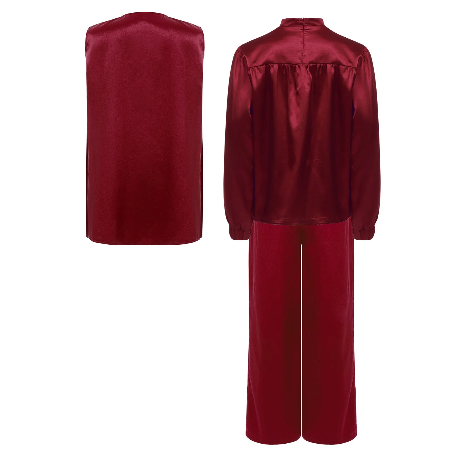 Trajes de adoración litúrgica para baile de alabanza para chico, conjunto lírico para niños, Top de satén con cremallera de manga larga, bata y pantalones divididos en los lados sin mangas