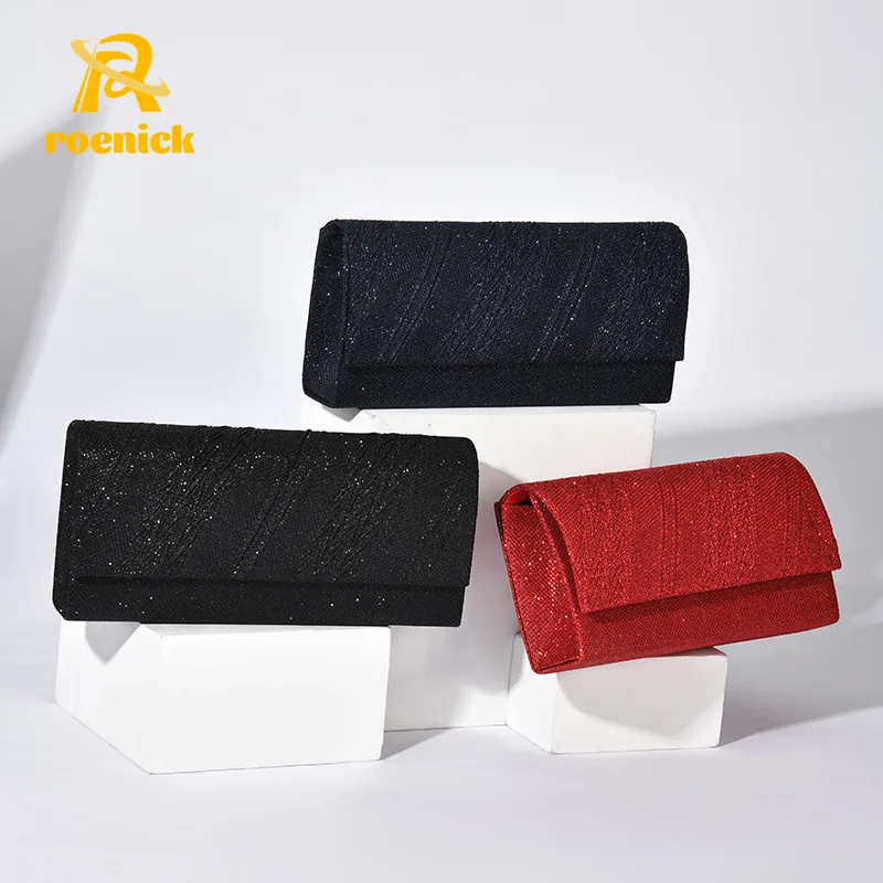 ROENICK Women Shiny Square Red Evening Bags Dinner Chain Messenger Tote Phone Party Wedding Flap Wallet Cosmetic Handbags Purses