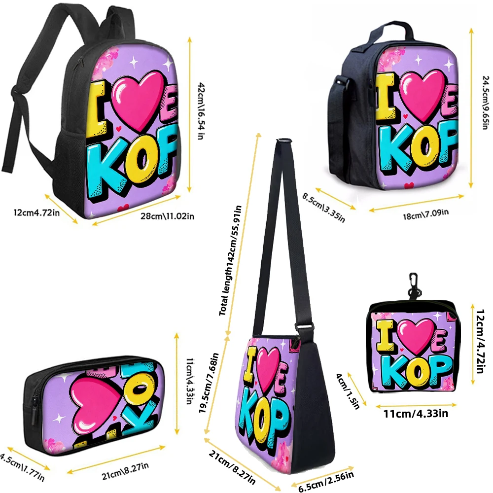 I Love K-POP Graphic Backpack Set - 1/2/3/4/5PCS School And Daily Adventure Perfect Backpacks for K-POP Lovers