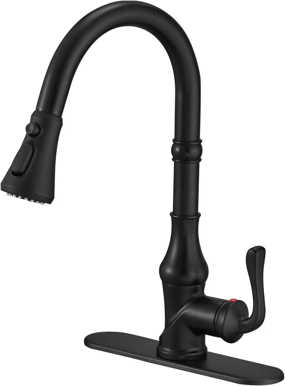 

Kitchen Faucet Matte Black with Pull Out Sprayer 3 Spray Modes Farmhouse Single Handle Singe Lever Gooseneck High Arc Kitche