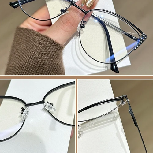 Imagen 2 del producto 2025 nuevo exquisito marco de gafas de Metal con tachuelas de diamantes para mujer gafas de protección contra luz azul gafas de ordenador de ojo de gato de moda