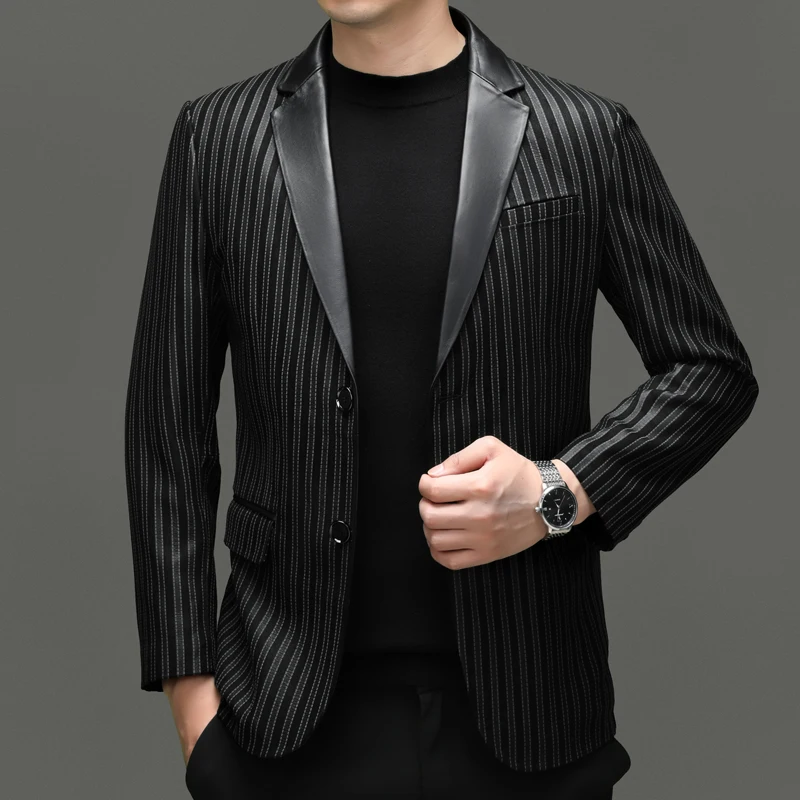 

Высококачественные весенне-осенние куртки из натуральной кожи, мужские костюмы из овчины с принтом, мужские куртки в деловом стиле