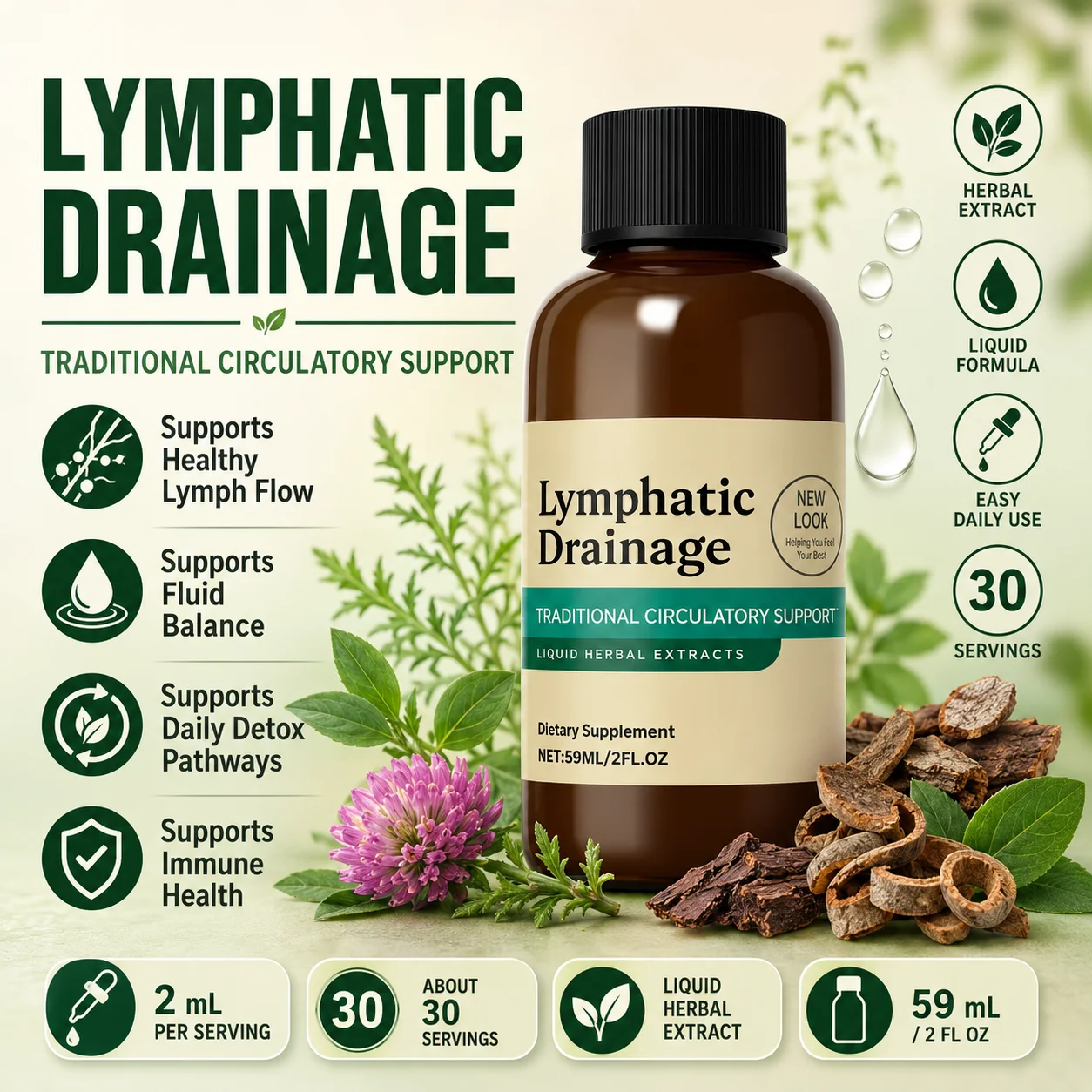 Herbal Wellness Blend - Gouttes de drainage lymphatique, flacon de