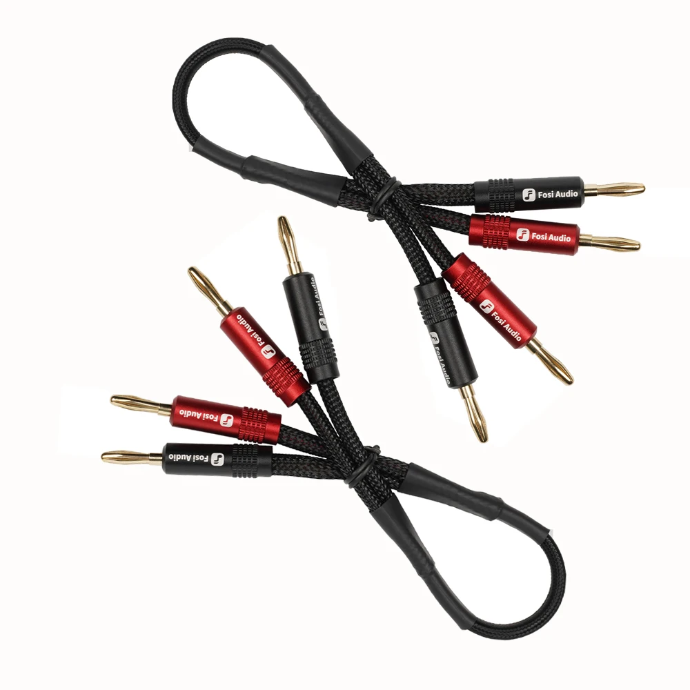 Fosi Audio merk nylon gevlochten hifi-luidsprekerkabeldraad met vergulde bananentipstekkers - 1,8 m * 2/0,3 m * 2