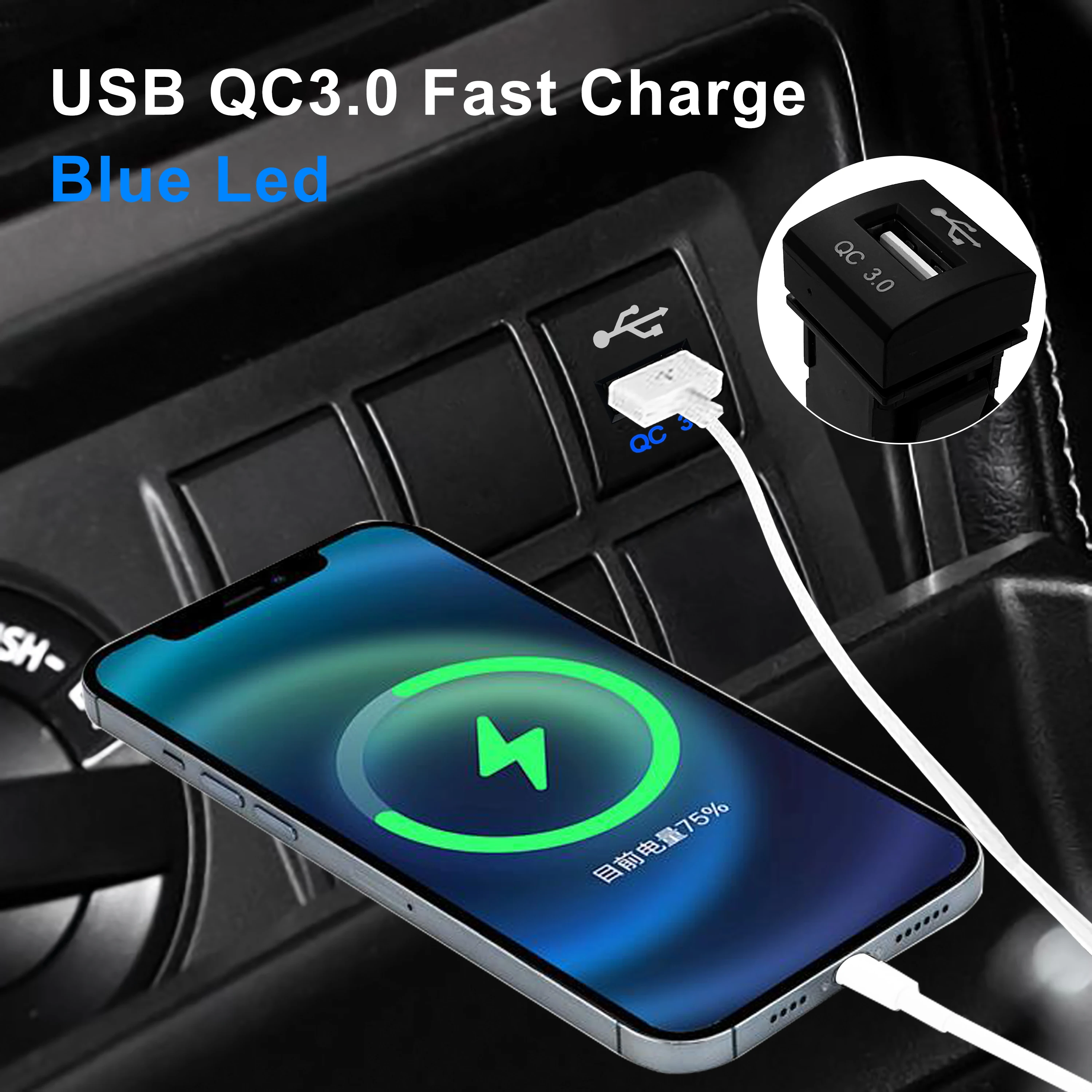 QC 3.0 USB Car Charger Push Switch for Toyota LandCruiser 300s Prado150 Camry V70 2018 RAV4 Corolla Altis 2019 Hiace