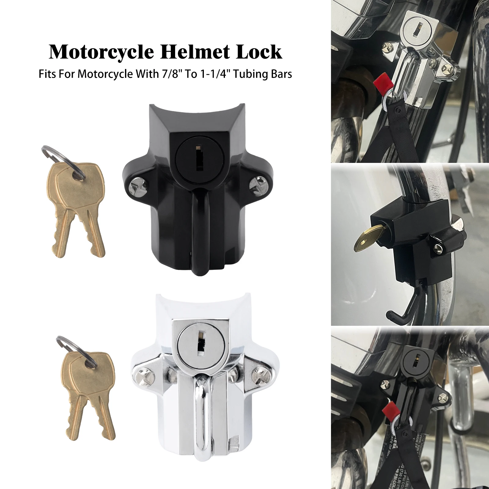 Motorcycle Helmet Lock Bicycle Helmet Security Locks Anti-Theft Hanging Hook with 2 Keys 7/8" to 1.25" 25-32mm Universal For BMW