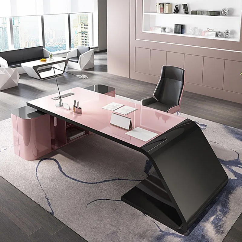 Pink Reception Standing Desk Meeting Storage Vanity Wooden Office Desk Height Computer Bureau De Travail Modern Furniture