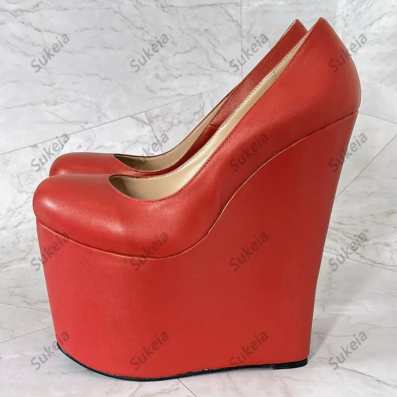 Sukeia جديد أزياء المرأة منصة مضخات الانزلاق على أسافين الكعوب جولة تو لطيفة الفوشيه الوردي أحذية الحفلات الولايات المتحدة زائد حجم 5-15 #2