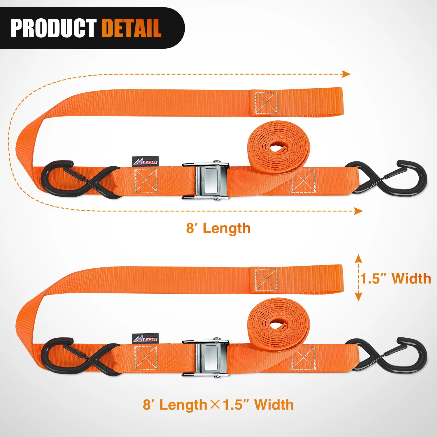 Nilight Motorcycle Tie Down Straps 1.5”×8’ for Securing Dirtbikes ATV UTV Heavy Duty Cambuckle with Soft Loops Safety S-Hooks 3084Lbs Break Strength