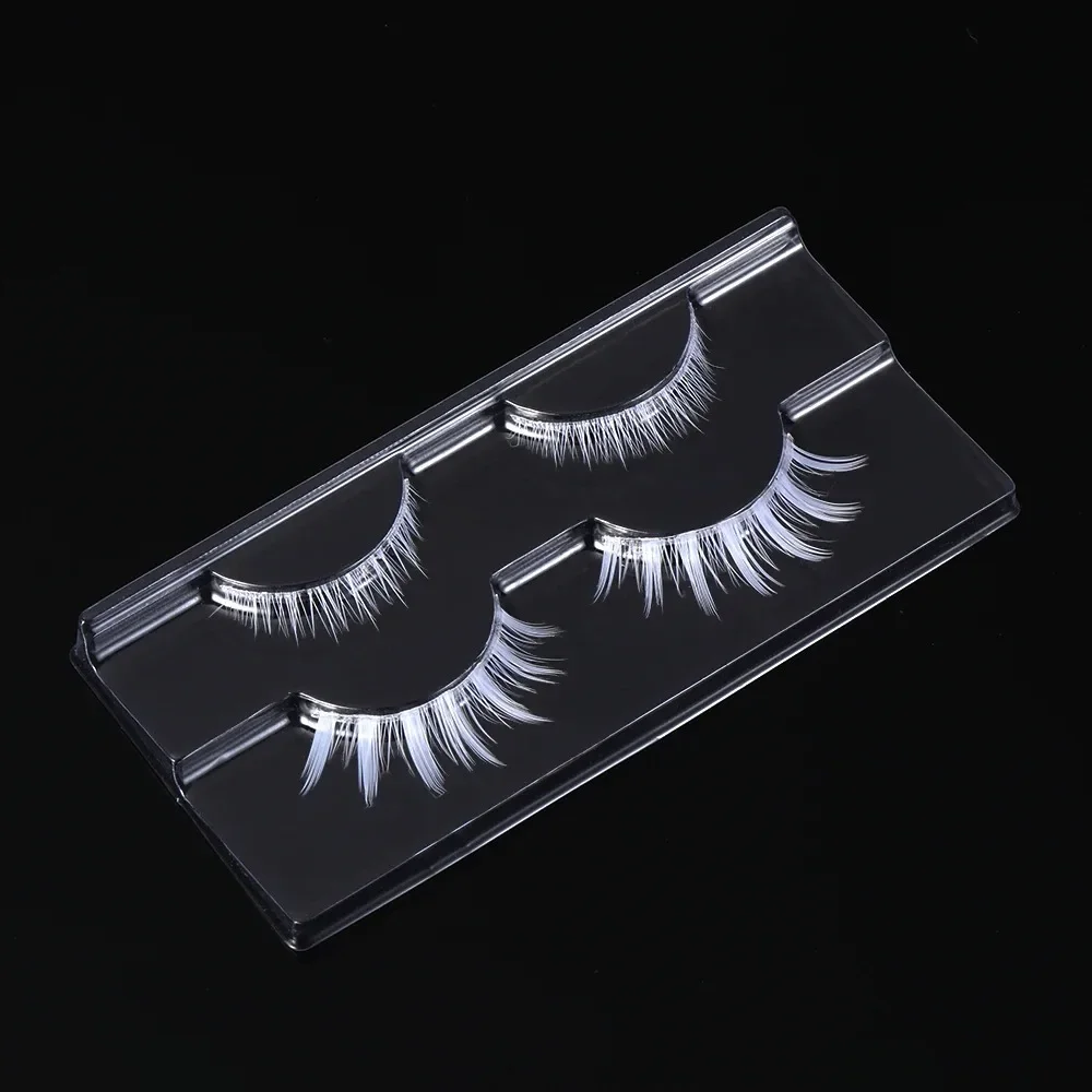 2 Pairs Halloween Party Cosplay Creative White False Eyelashes Upper&Lower Eyelashes Extension Soft Wispy Natural Lash Makeup