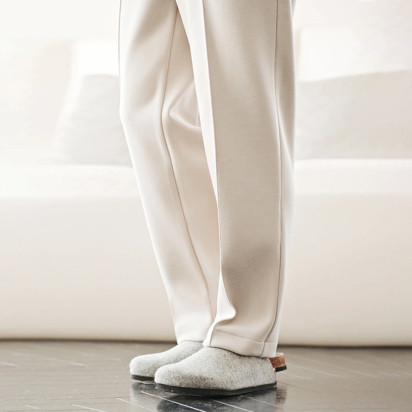 New Men Knitted Suture Line Straight-leg Pants Silk Wool Thicken Pants Side Pocket Elastic Waist High quality Warmth Long Pants