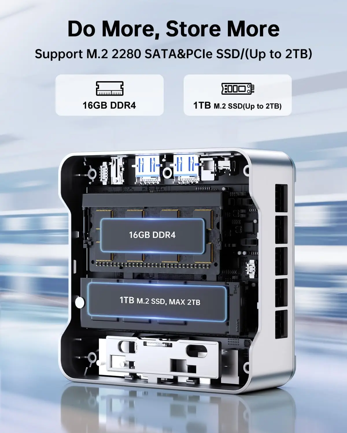 كمبيوتر صغير ACEMAGIC-Essenx E2 ، حواسيب صغيرة ، N150 ، 16 جيجابايت ، DDR4 ، 1 SSD ، HDMI ، DP1.4 ، ثنائي 4K ، UHD ، إيثرنت جيجابت ، WiFi5 ، BT4.2
