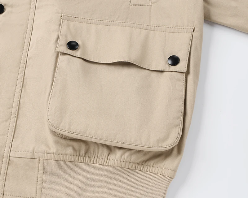 Kontrastierender Cordkragen Arbeitsjacke für Herren Vintage Utility-Jacken Vollreißverschluss Druckknöpfe Kariertes Futter Lässige Cargo-Oberbekleidung – Detail 7