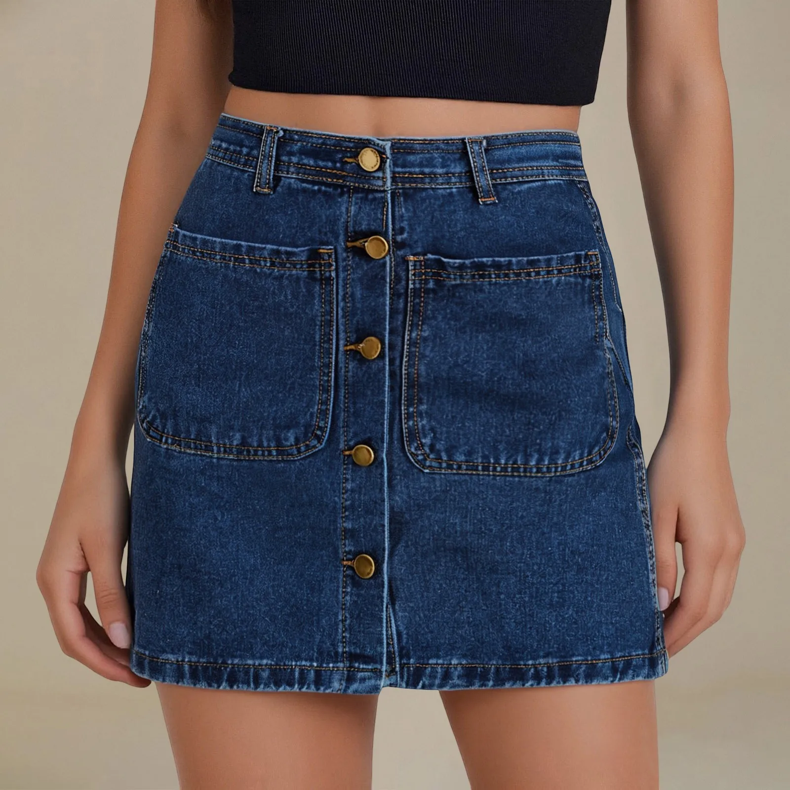 

Button Up Jean Skirts For Women High Waist Trendy Stretchy Denim Mini Skirts Short Pencil Skirt With Patch Pockets Vintage Skirt