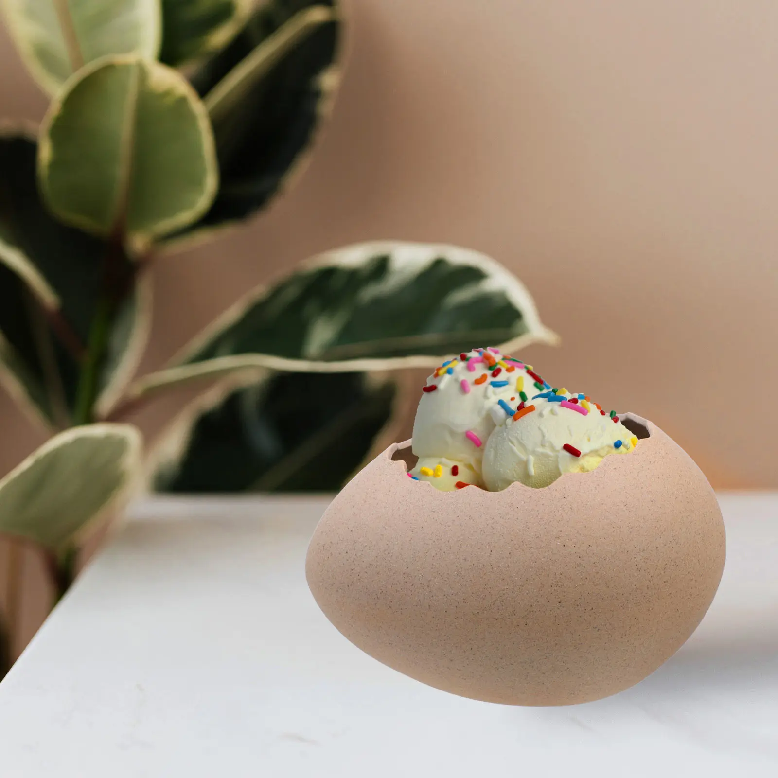 

Ceramic Egg Shell Shaped Dessert Bowl Creative Ice Cream Serving Dish Flower Vase Plants Pot Art Ornament Pastry Holder Home
