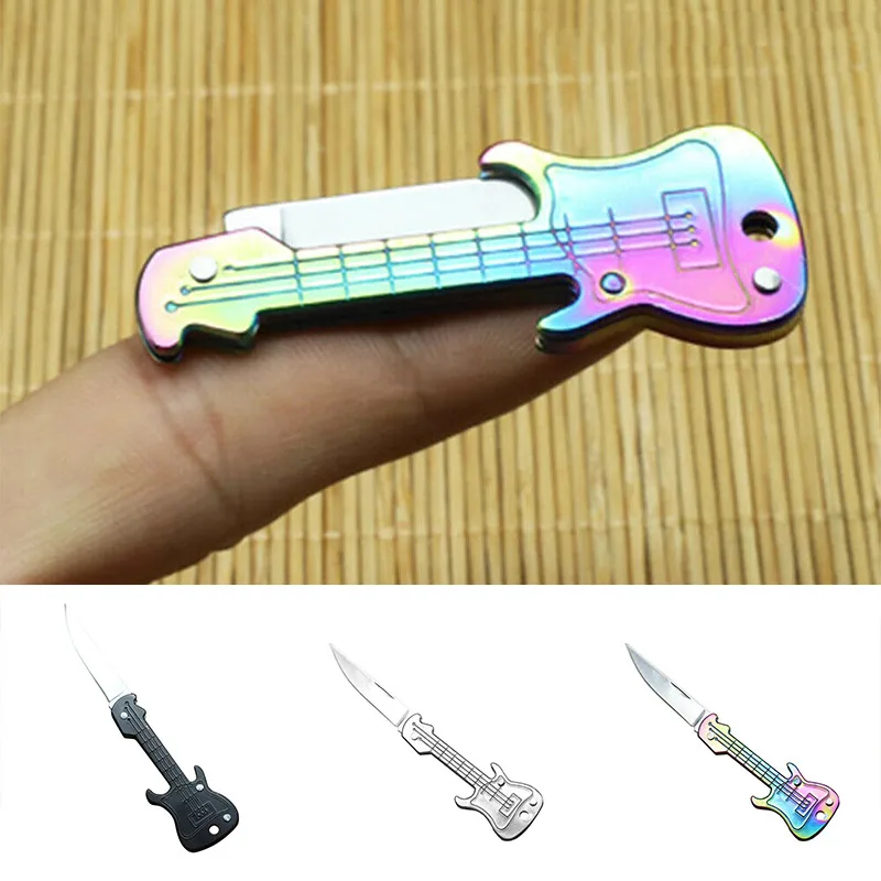 Creative Mini Guitar Keychain Knife EDC Stainless Steel Folding Knife Household Fruit Knife Open Box Express Knife Birthday Gift