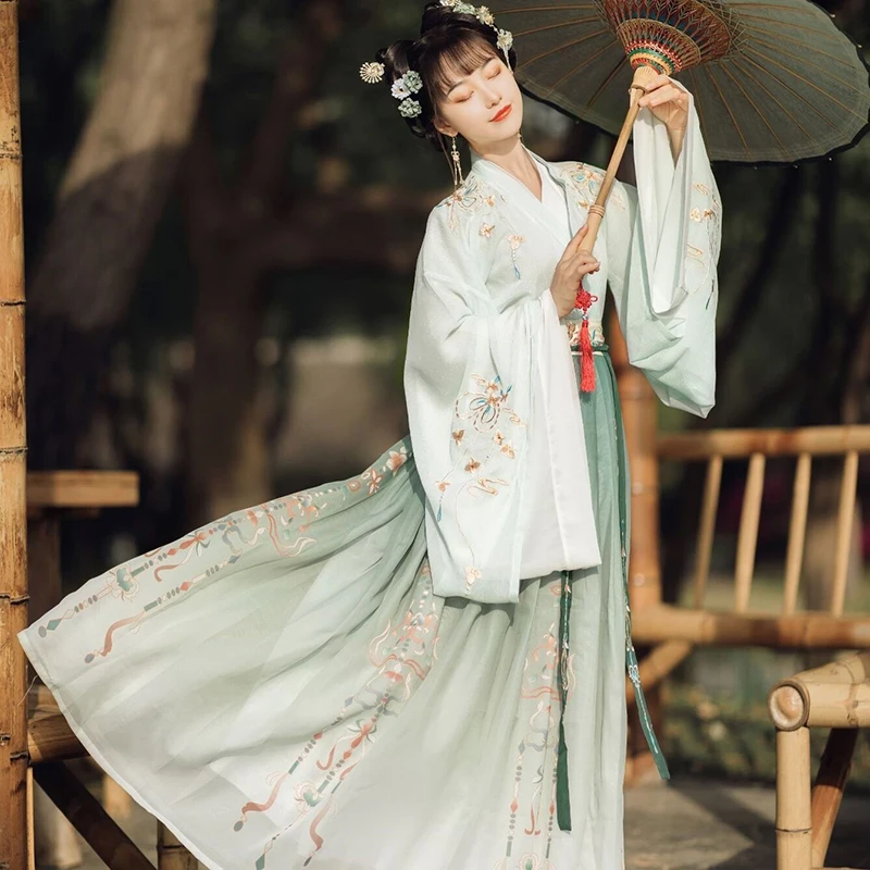 Chinese Style Hanfu Dress Women Traditional Elegant Floral Embroidery Princess Dresses Oriental Fairy Cosplay Stage Dance Robe