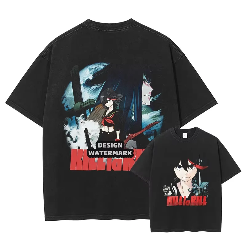 Kill La Kill Graphic T Shirts Vintage Washed Men Women Short Sleeve T-shirt Oversized Unisex Trendy Cotton high quality soft tee
