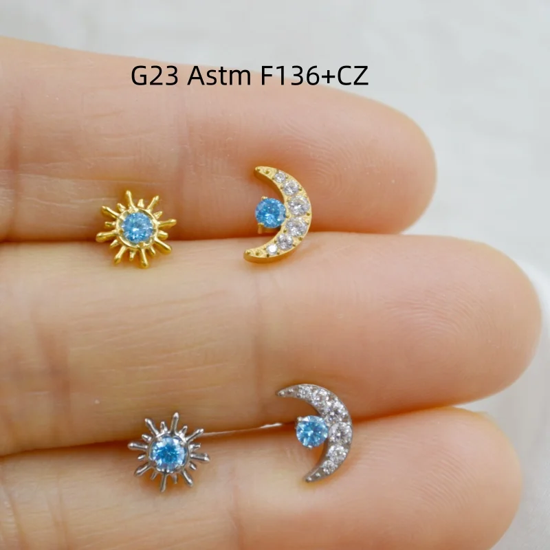 10pcs 16G G23 Titanium Astm F136  CZ  Internal Thread Lip Labret Bar Ear Helix Tragus Rook Barbells Stud Piercing Jewelry