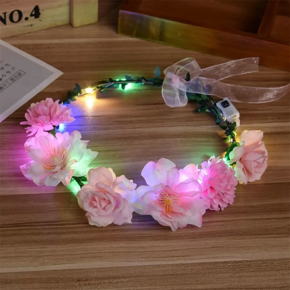 Led Headband Multicolor Light Hairband Glow Hairband Floral Flower Headband For Festival Girls Party - view 4