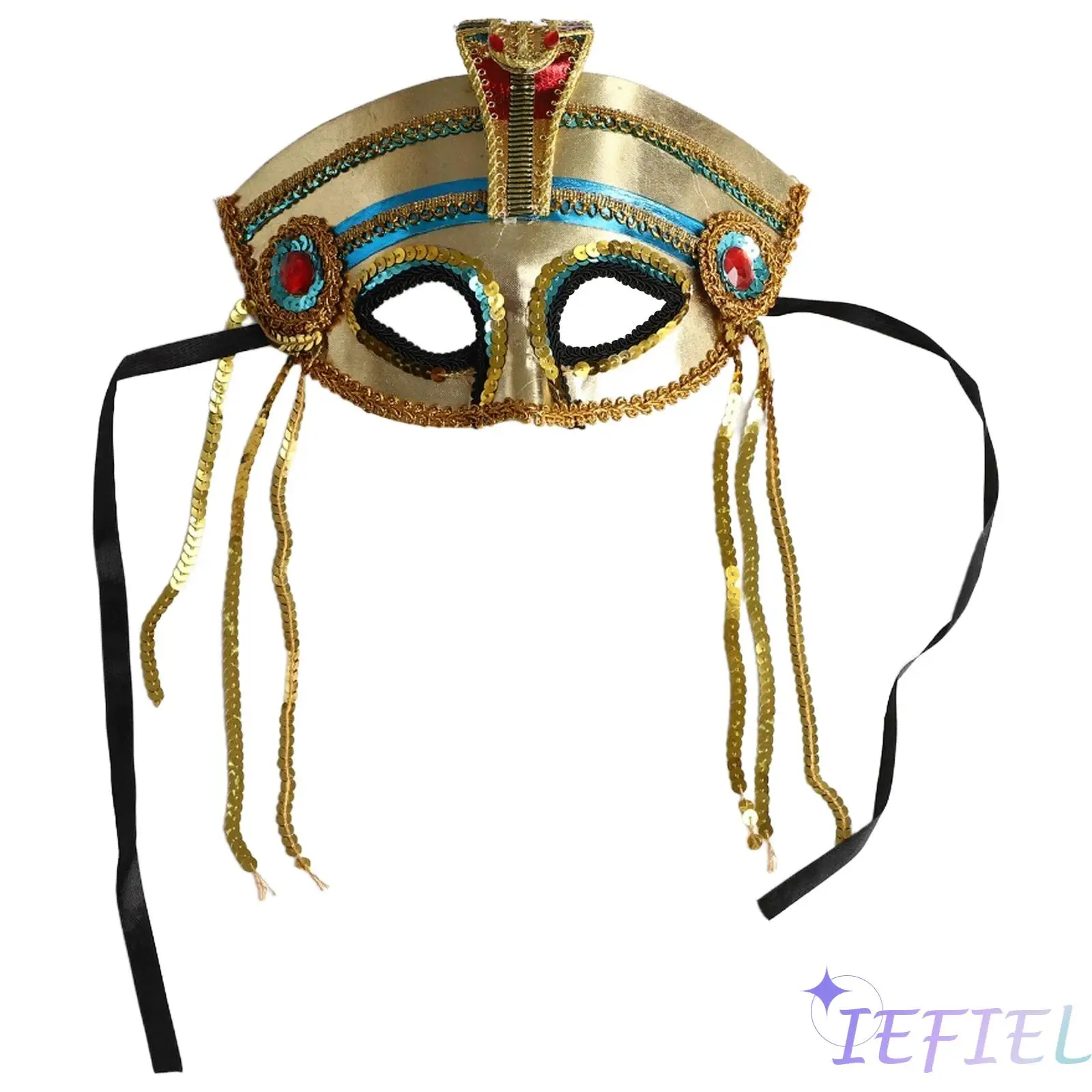 Womens Girls Exquisite Egyptian Mask with Gold Webbing And Sequins Detailed Snake Design for Halloween And Themed Cosplay Events