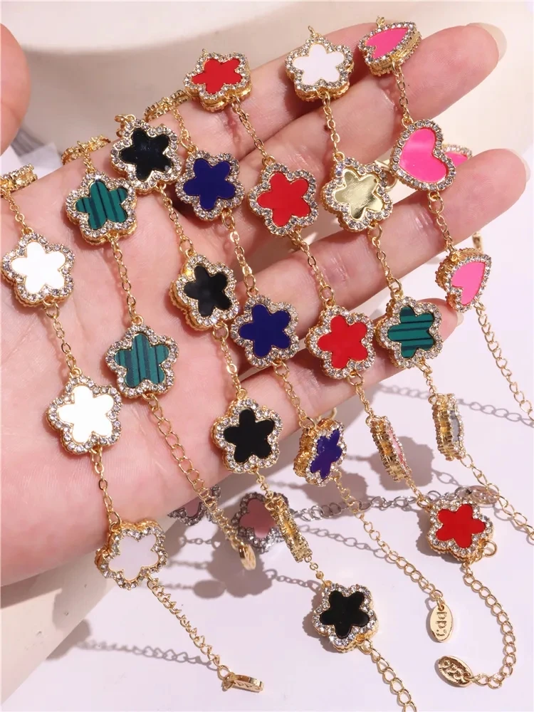 HUANZHI Rhinestone Flower Bracelets Colorful Star Adjustable Cuff Bangle Charm Wedding Party Vintage Jewelry New for Women