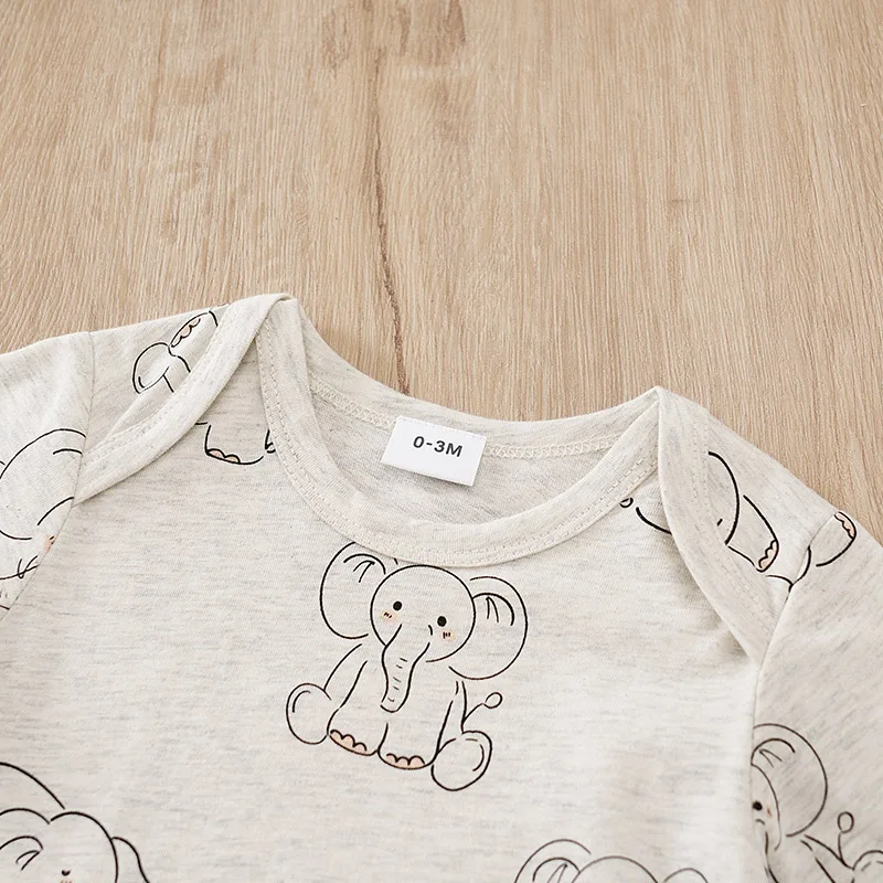 Summer Boys and Girls Cute Cartoon Elephant All Cotton Comfortable Casual Round Neck Short Sleeve Baby Bodysuit