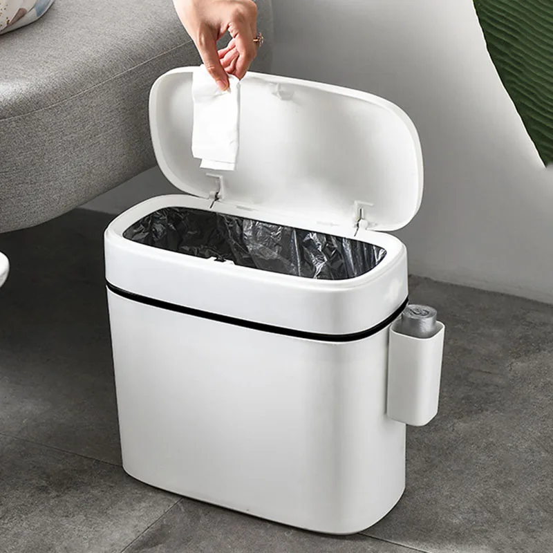 14/12L Narrow Gap Trash Can with Lid Bathroom Press Type Waterproof Trash Bin with Storage Box Home Kitchen Dustbin Wastebasket